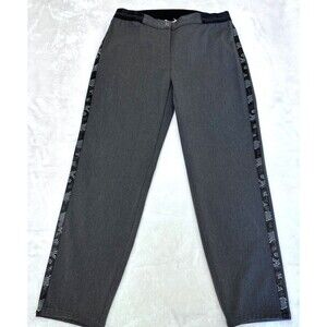 VDP Via Delle Perle Gray Sequin Side Stripe Elastic Waist Straight Pants Sz 8/44